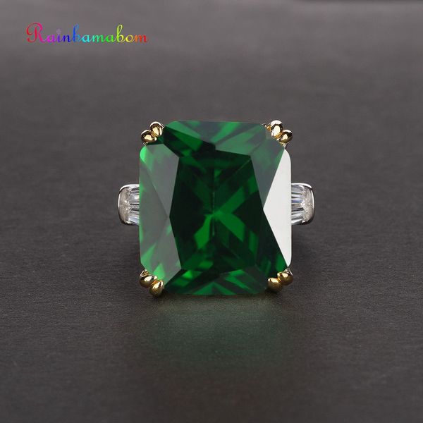 

rainbamabom real 925 sterling silver emerald gemstone birthstone engagement wedding couple rings jewelry wholesale size 5-12, Golden;silver