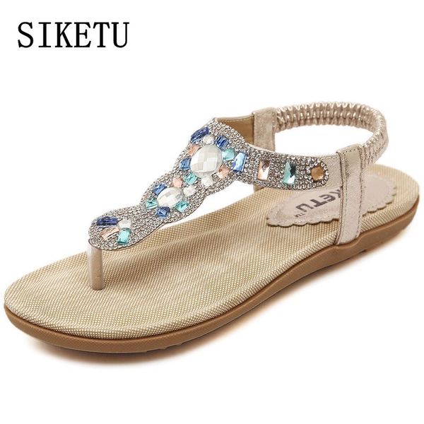 

siketu 2017 summer new woman fashion sandals rhinestone flip-flops women casual beach shoes soft bottom comfortable flat sandals, Black
