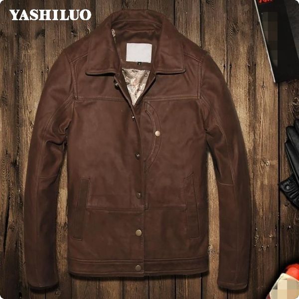 

2019 new autumn mens cow genuine leather jacket single breasted motorcycle coat for male jaqueta couro masculina motoqueiro, Black