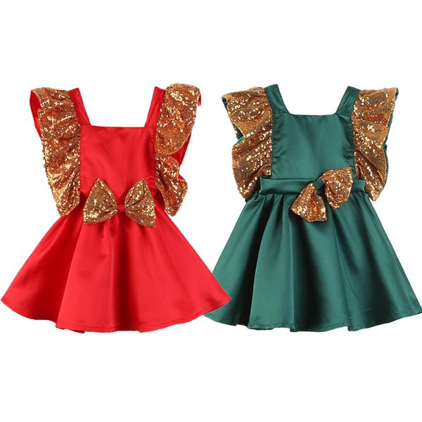 

elegant babys girls sleeveless backless dresses summer cotton sequins bow girl princess dress for party baby girl clothes, Red;yellow
