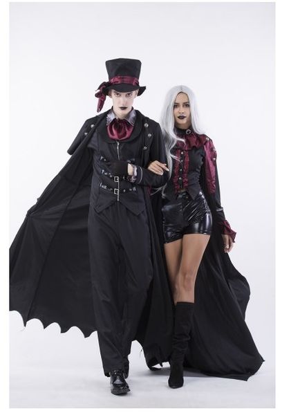 

vampire costumes men boy vampire gentleman black full set shows party halloween carnival costumes couple wear, Black;red