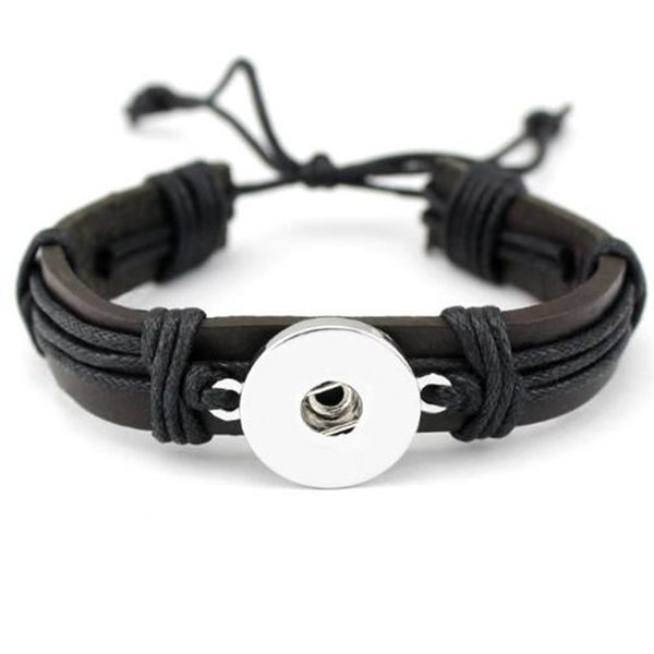 

black wax string handmade braided leather snap button bracelet & bangles fit 18mm snap button diy charm bracelet, Golden;silver