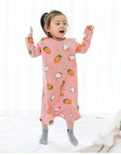 

baby's nightdress girl's cotton pajamas summer children's spring and autumn long sleeve thin nightgown little girl princess h, Blue;red