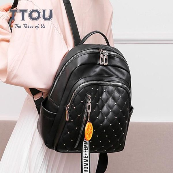 

solid color pu leather backpacks for women 2020 new fashion female pu leather backpack lady travel shoulder pack for teenagers