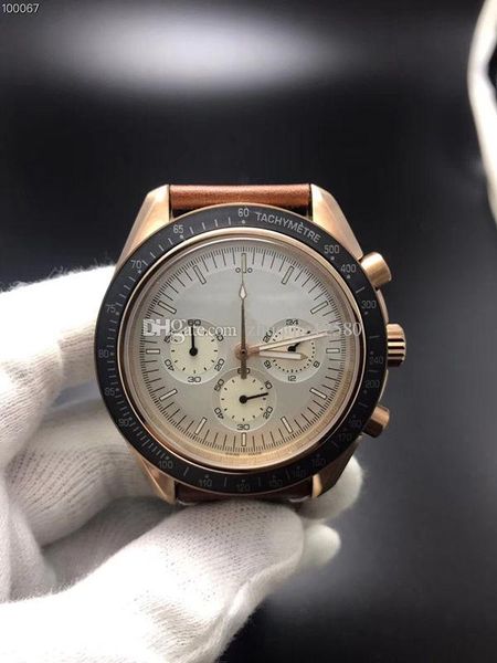 

new style luxury mens watches two colors 44mm dial leather watch super luminescent chronograph vk quartz movement watches, Slivery;brown