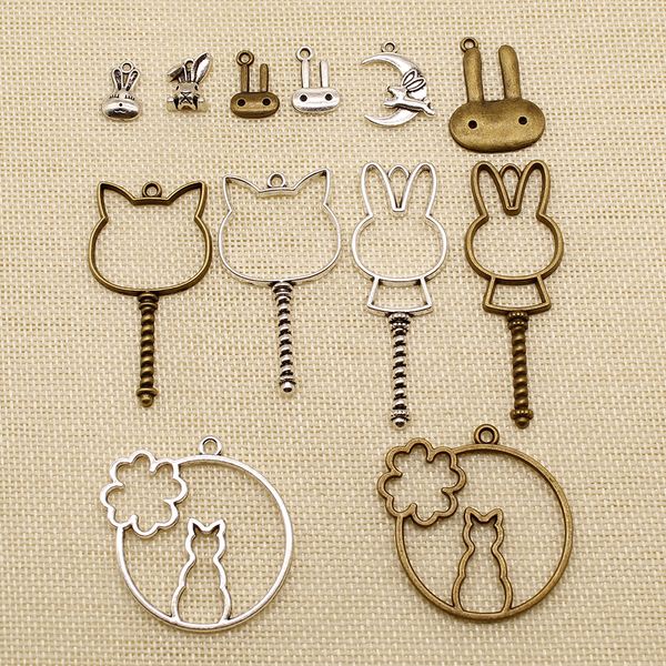 

60 pieces silver charm or pendants jewelry making rabbit head pet frame hj058, Bronze;silver