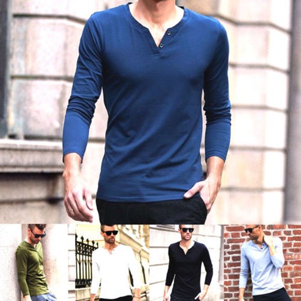 

совершенно новый стиль мужчины slim fit новая мода хлопок v-образным вырезом с длинным рукавом повседневная твердые v-образным вырезом футбо, White;black