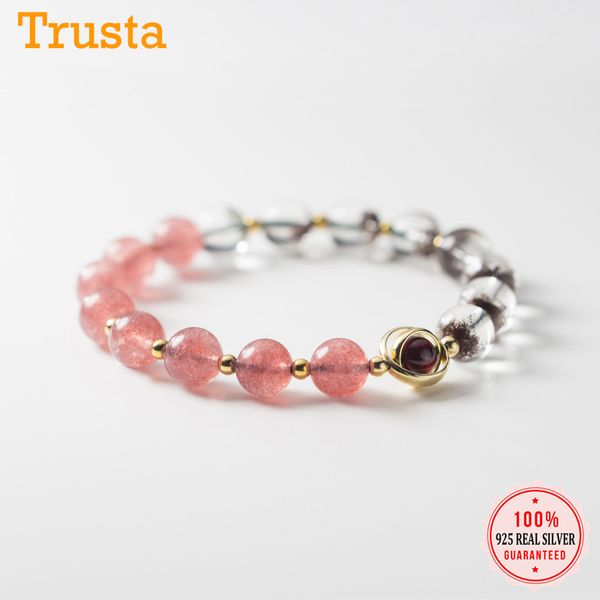 

trustdavis 925 sterling silver minimalist strawberry crystal elastic bracelets for women birthday present jewelry gift ds2248, Black