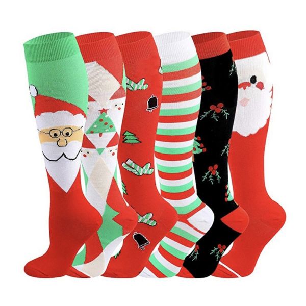 

men women christmas stockings casual compression long socks stretch outdoor funny elastic calf stockings, Black
