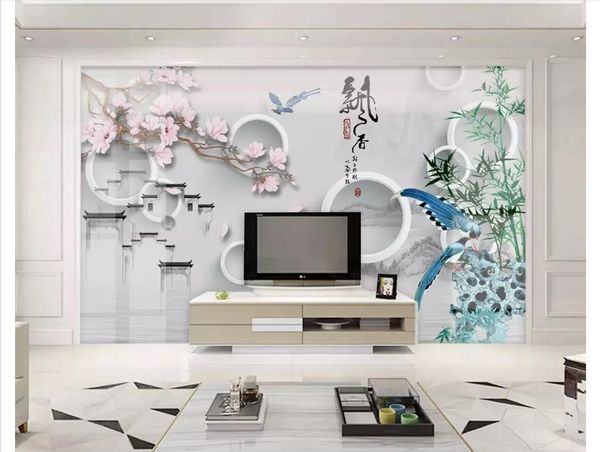 

3d wallpapers custom p mural wall paper bamboo flower bird 3d background jiangnan landscape tv background wall paper for walls 3d