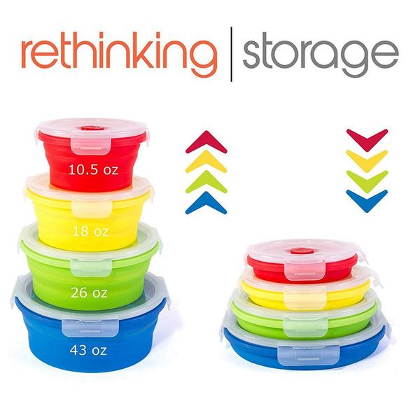 

thin bins collapsible containers-set of 4 silicone food storage containers - bpa microwave, dishwasher and er safe