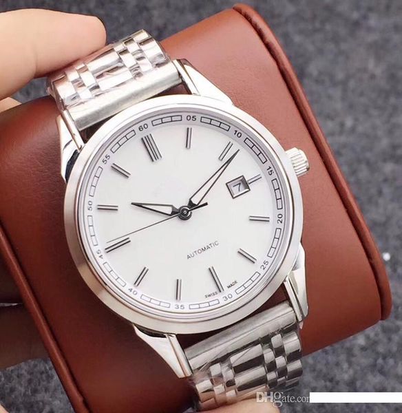 

wholesale new style watches classic white 40mm dial stainless steel mens watch automatic movement luxury male watch, Slivery;brown