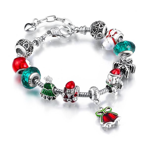 

lucky bracelet crystal glass beads christmas series santa claus alloy bell big hole pearl women's bracelet, Black