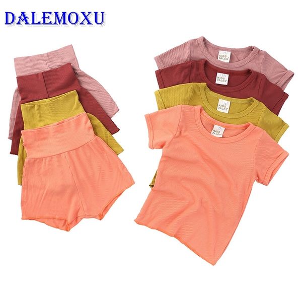 

dalemoxu baby girls clothes summer 2020 toddler infant solid color stripe short sleeve shorts pants 2pcs baby girl outfit set t200613, White