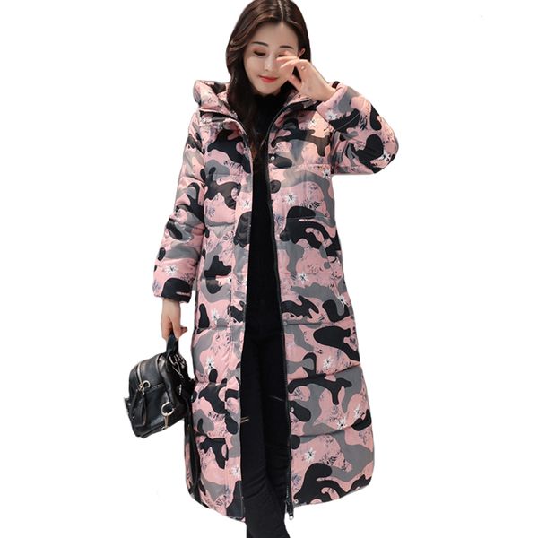 

hooded long printing casaco feminino inverno 2019 warm thicken cotton padded winter jacket women female coat parka women's, Black
