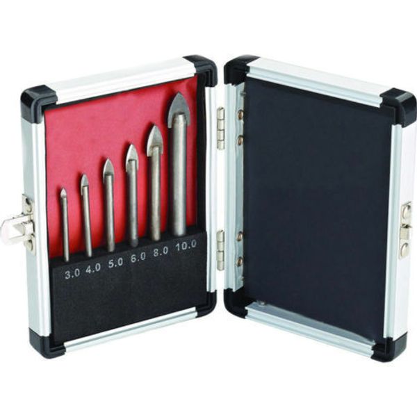 

6pc glass ceramic tile hole drill bit set for glass plastic formica tile ceramics with case 3,4,5,6,8&10mm