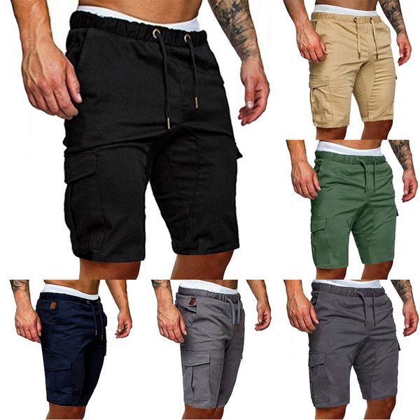 

2019 selling mens shorts fitness casual workout brand pants quality shorts solid loose men's multi-pocket sports, White;black