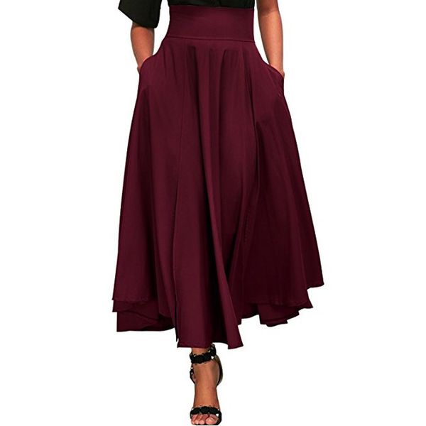 

faldas skirts womens women high waist casual pleated a line long skirt front slit bow belted maxi skirt faldas mujer moda #z, Black