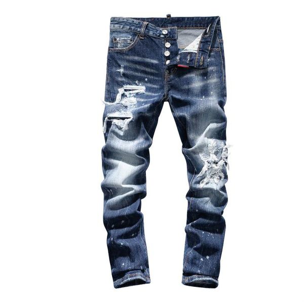 

dsquared2 men dsquared2 новый 2019 мужчина ripped denim рвущих джинсы navy хлопок мода узкая весна осень мужских брюки a8001 бесплатной дос, Blue