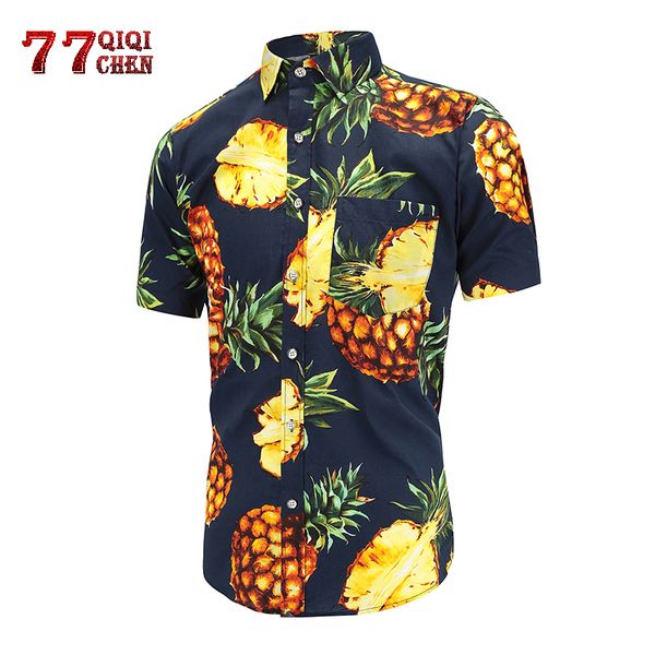 

men's casual short sleeve summer hawaiian aloha shirt men button down floral pineapple print shirts s-3xl camisa masculina, White;black