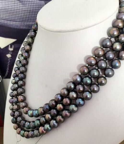 

triple strands 10mm tmulticolor of necklace17'18 "19" 14k, Silver