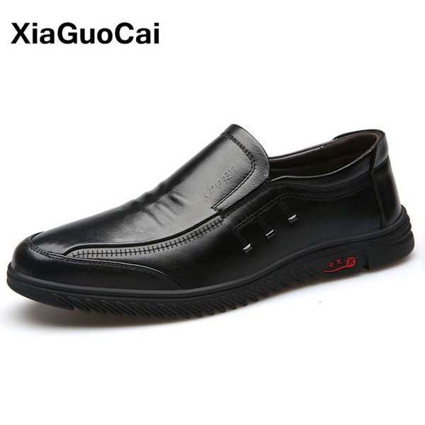 

spring autumn men genuine leather casual shoes slip-on breathable luxury british business male flats mans footwear, Black