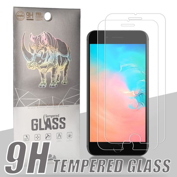 Displayschutzfolie für iPhone 15 14 13 12 11 Pro Max XS XR gehärtetes Glas für 7 8 Plus LG Stylo 6 Film 0,33 mm mit Einzelhandelsverpackung