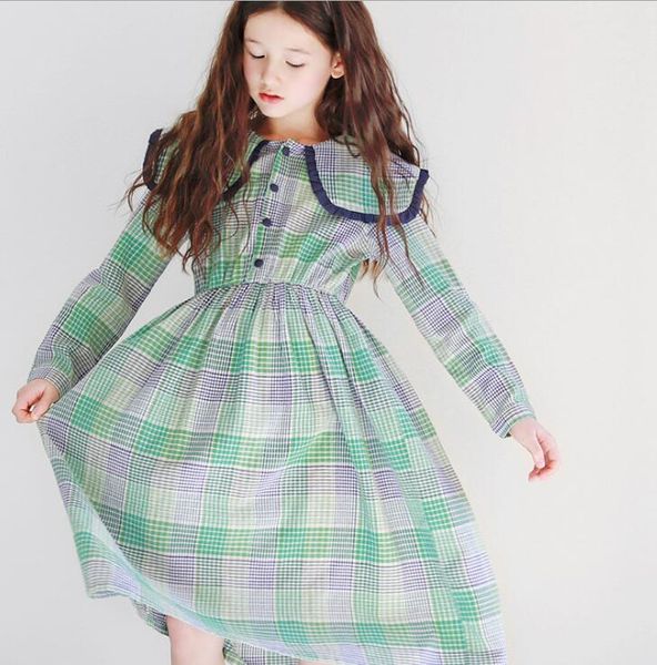 

2020 korea style girls plaid dress cotton fashion spring girls dresses 3-8 years hm787, Red;yellow