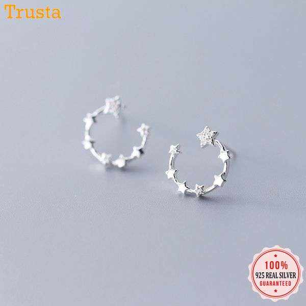 

trustdavis genuine 100% 925 sterling silver cute dazzling cz moon stud earrings for women fashion sterling silver jewelry da420, Golden