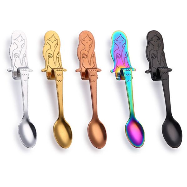 

fancy coffee spoon mermaid spoon pvd plated stainless steel 304 silver gold copper black rainbow spoon