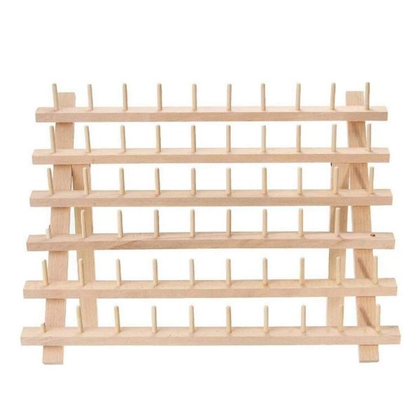 

60 spools wooden thread rack/thread holder organizer with hanging hooks for embroidery quilting and sewing threads, Black