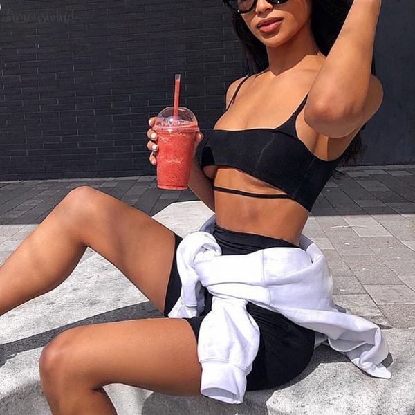 

спагетти спортивная ремни сплит выдалбливают camis колен штаны 2 шт комплекты женские летние повседневные сексуальные комплекты, Gray