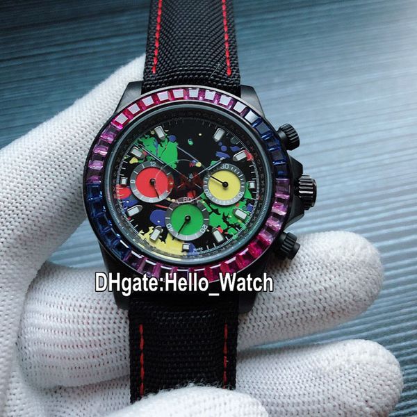 

new winner r x43 116500 automatic mens watch pvd black steel case graffiti green dial diamond bezel nylon/leather strap hello_watch 6 color, Slivery;brown