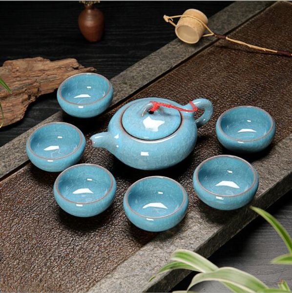 

red robe tea cup sets ice crack glaze teacup porrtery teaset 1 tea pot & 6 tea cups chinese kung fu teapot set