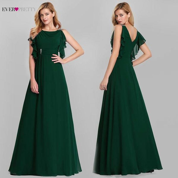 

elegant evening dresses long ever pretty o-neck a-line sleeveless ruffles dark green women vintage chiffon party dresses 2019, White;black