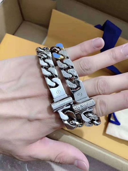 

Монограмма цветов Мужская обледенение Нержавеющая сталь Марка L Женщины красочные кубинские браслеты со стразами Майами кубинская цепь хип-хоп V Punk браслет
