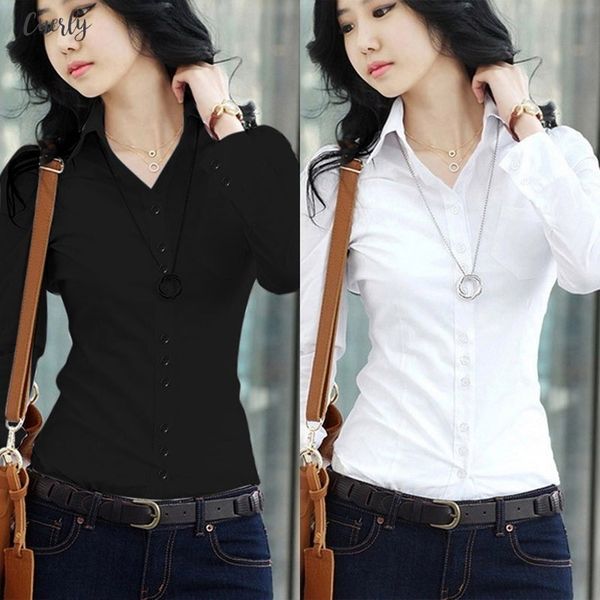 

new fashion office summer quality blouse womens shirt formal party long sleeve slim collar blouse casual solid white shirt
