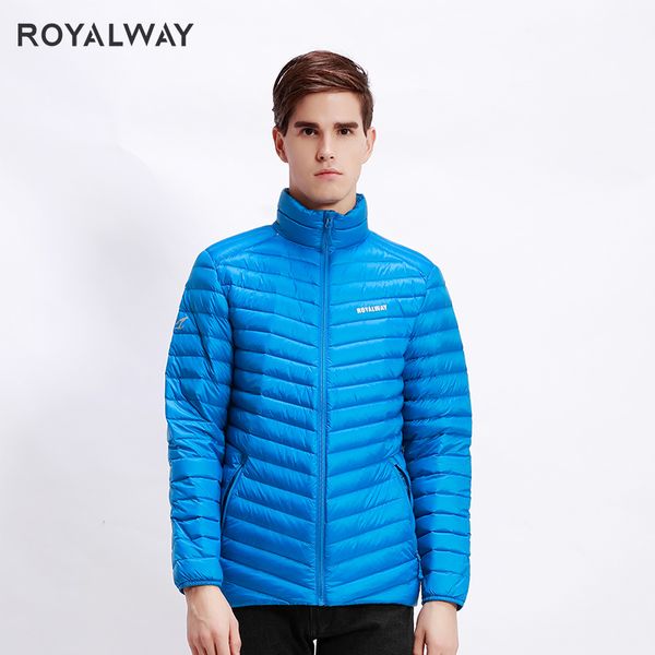 

royalway outdoor travel camping hiking winter down jackets men light portable stand collar jackets white duck down short coats, Blue;black