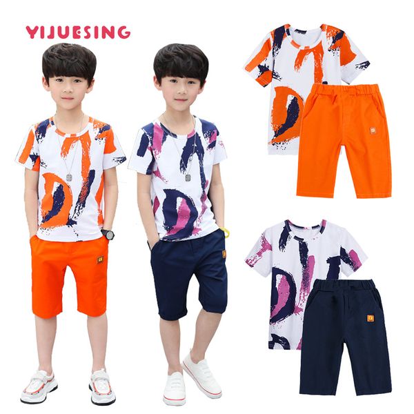 

boys summer clothes set toddler kids children boy clothing kits short sleeve t-shirt + pants, White