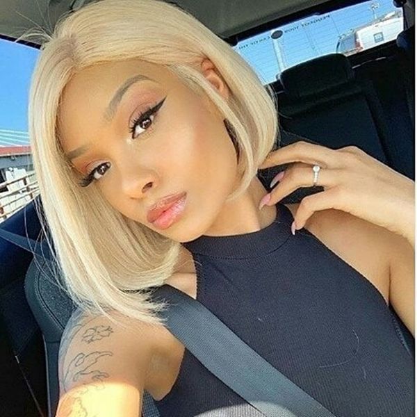 

613 blonde bob human hair lace front wigs for black girl 13x6 deep part lace front brazilian human hair wig x'mas gift, Black;brown
