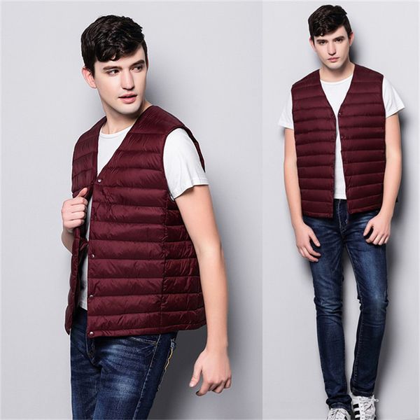 

sanishroly autumn winter men's white duck down vest coat male slim sleeveless waistcoat jacket short outwear plus size 3xl se363, Black