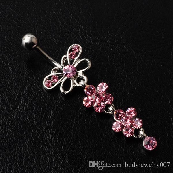 

d0030 ( 1 color ) pink color bowknot style belly button ring navel rings body piercing jewelry dangle accessories fashion charm 10pcs, Silver