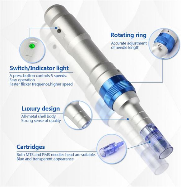 

2pcs dhl beauty machine wireless derma pen microneedle dr. pen ultima a6 with needle cartridges for scar removal microneedle roller