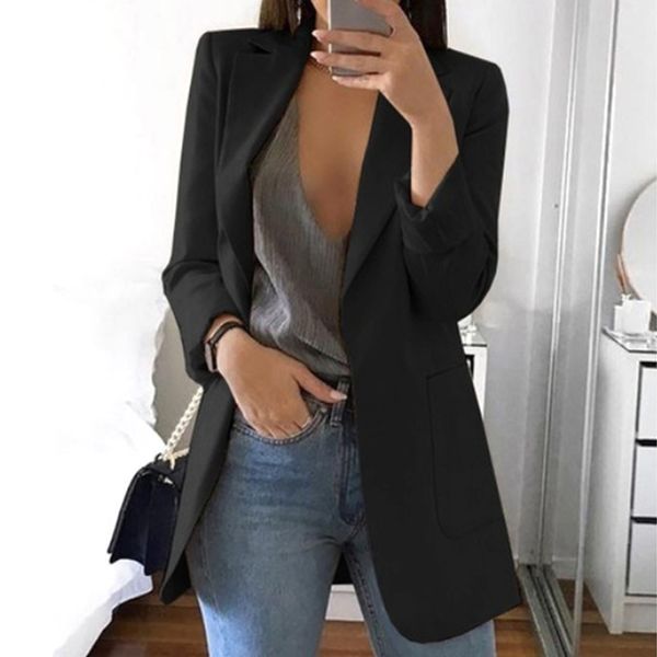 

slim fit cocktail women blazer outerwear daily wear long sleeve club casual turn-down collar party all-match work solid, White;black