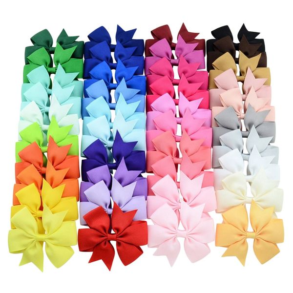 

40pcs colors solid bows clips hairpin girl's hair bows hair clip headwear kids accessories, Slivery;white