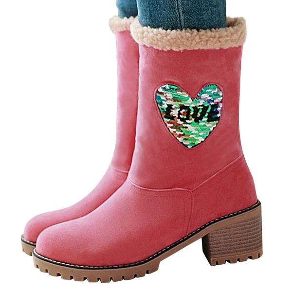 

sagace fashion big size sequins winter thick bottom ankle snow boots shoes ladies round toe outdoor ankle boots, Black