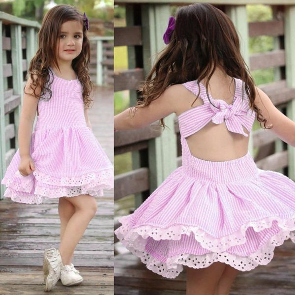 

2019 baby girl clothes girls dress vestido toddler kids girl summer dress striped lace party backless princess dresses robe fille, Red;yellow