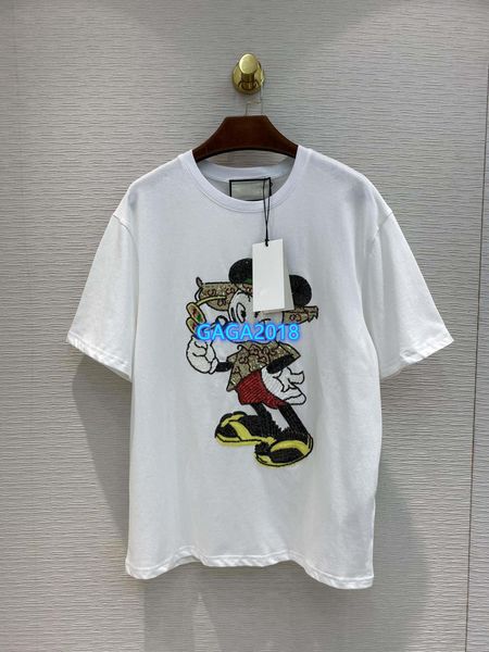 

high end женщины девушки футболка блестки блокирующее письмо мультфильм шаблон с коротким рукавом блузка рубашка тройник модный дизайн роско, White