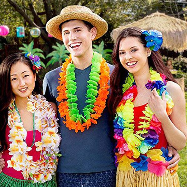 

50pcs/100pcs hawaiian necklace tropical hawaii cloth flower wreath party decor can csv