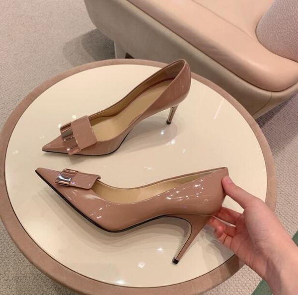 

luxury designer nude pumps shoes women nude bright leather pointed toes stiletto dress shoes office & career party prom shoes, Black